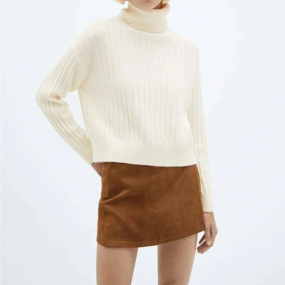 Mango Sweaters - Mango Taldorin Cream Turtleneck Wool Blend Sweater Pullover